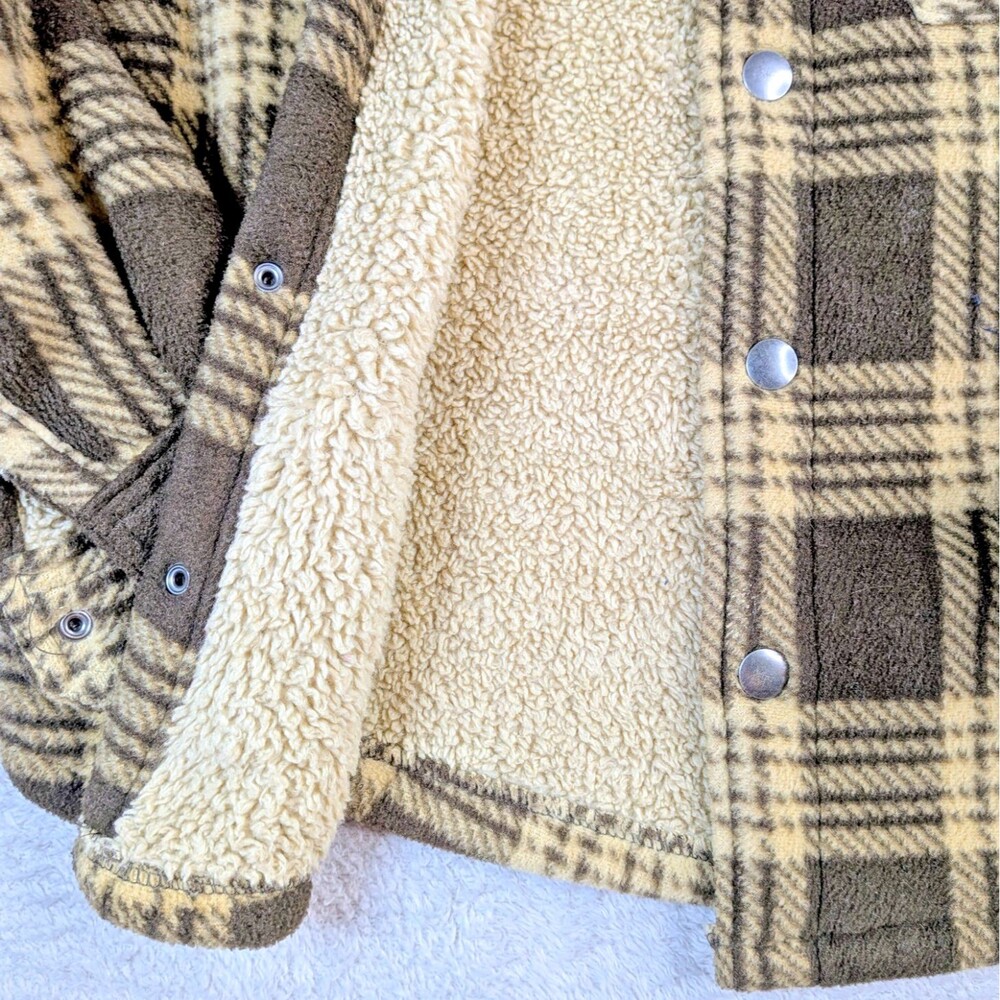 Eddie Bauer Kids Plaid Fleece Jacket Sherpa Brown Snap Front Shacket Size 8 - Picture 5 of 7